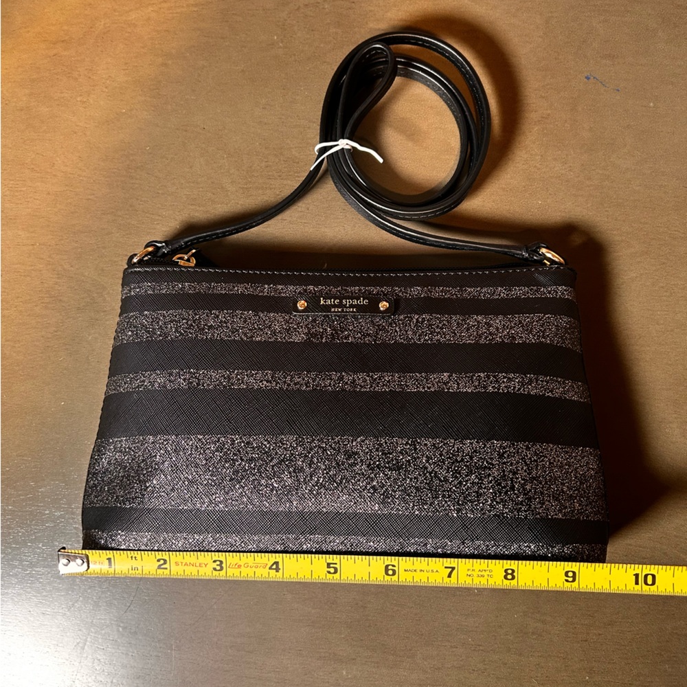 KATE SPADE | Haven Lane Ramey Black Stripe Glitter Crossbody - Picture 3 of 6